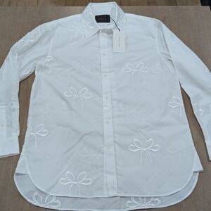 $750 Mens SIMONE ROCHA Embroidered Bow LS Sport Shirt White Small